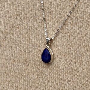 Italian .925 Silver and Blue Lapis Lazuli Teardrop Pendant Necklace